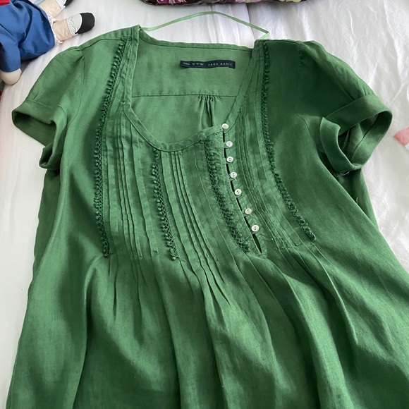 Zara | Dresses | Green Linen Zara Dress | Poshmark